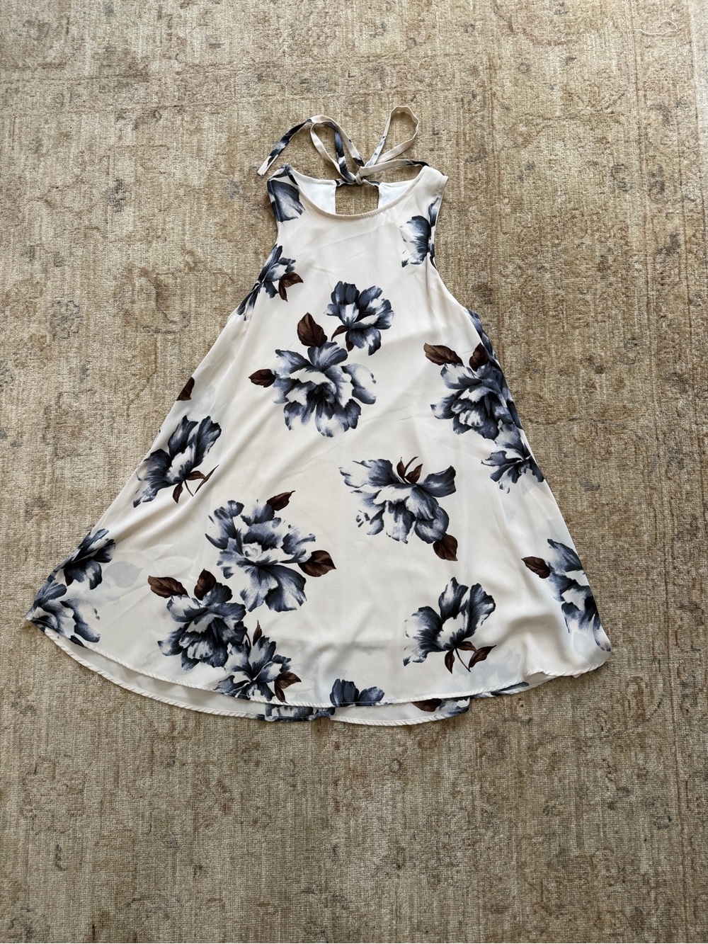 Dainty Hooligan Cream Midi Halter Dress with Blue and Brown Floral Print